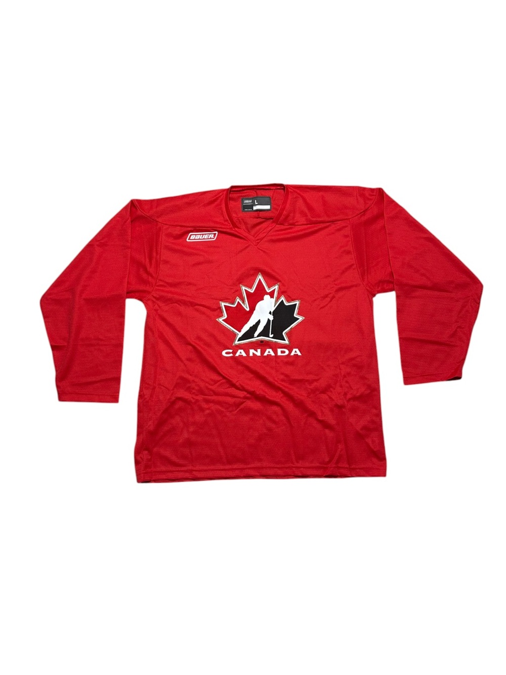 Bauer Red V-Neck Hockey Jersey with Black Label
